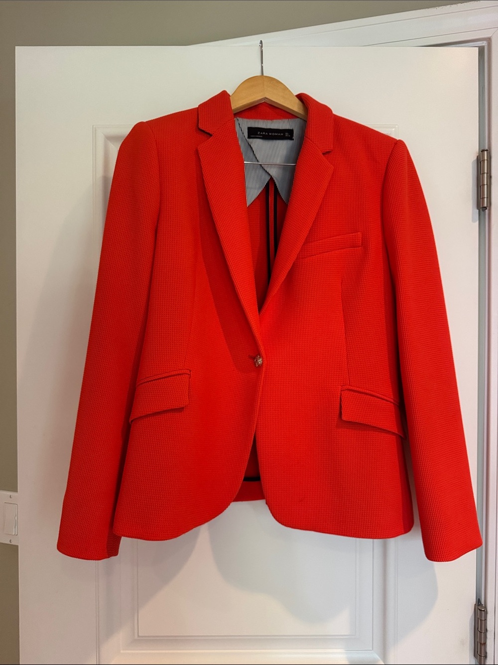 Zara Women Vibrant Orange Single-Button Tailored Blazer size L